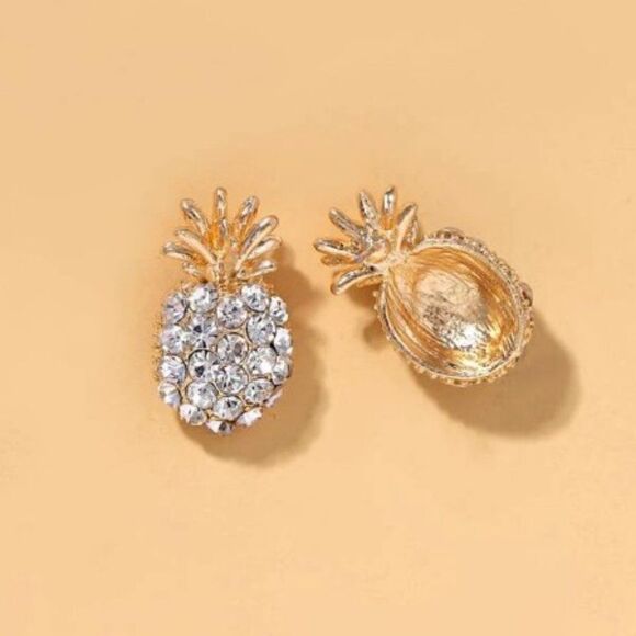 GOLD DIAMOND PINEAPPLE EARRINGS  - Picture 4 of 6